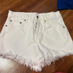 Mango White Frayed Jean Shorts